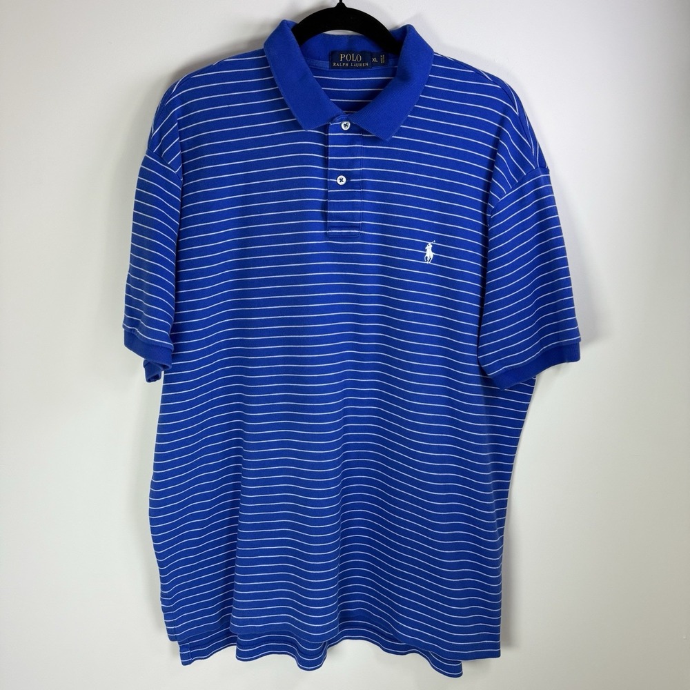POLO by Ralph Lauren‎ Men's XL Shirt Blue White Striped Soft  Cotton Pony Polo